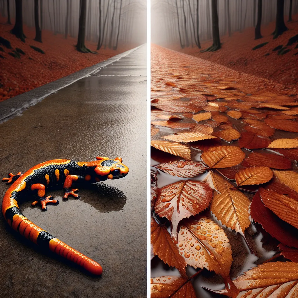 Salamandre tachetée sur un sentier forestier