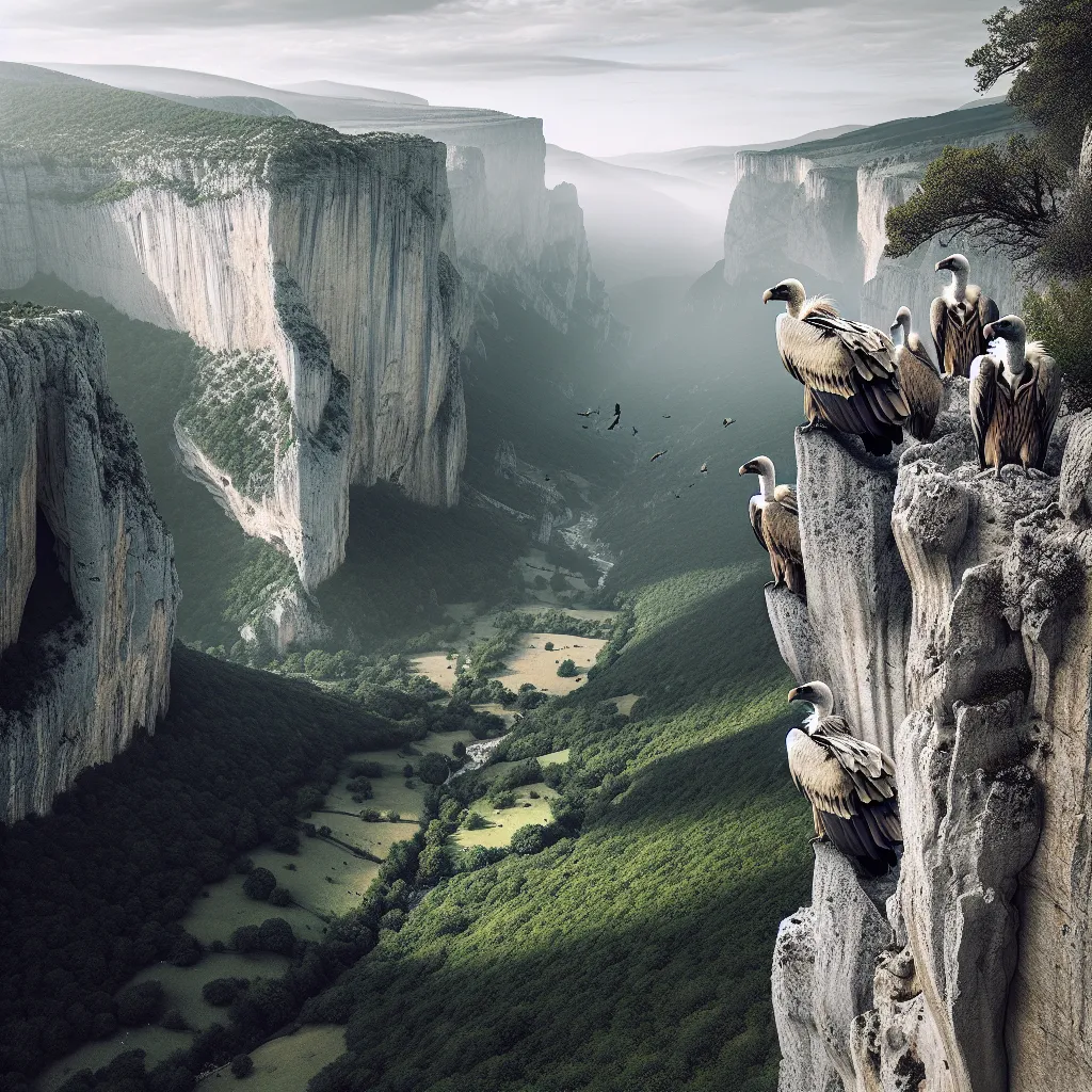 Vautours fauves sur une vire rocheuse